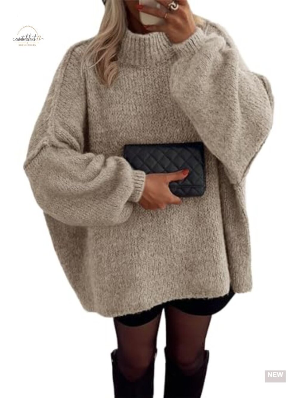Oversized Chunky Knit Mock Neck Pullover Sweater